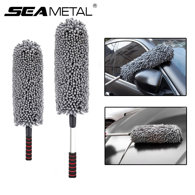 SEAMETAL Car Body Duster Retractable Wax Dust Wash Mop Retractable Car Tyre Wheel Brush Wet and Dry Dual Use Handle Dust Remover