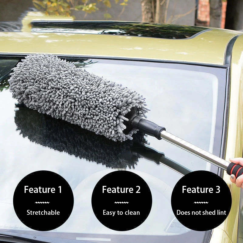 SEAMETAL Car Body Duster Retractable Wax Dust Wash Mop Retractable Car Tyre Wheel Brush Wet and Dry Dual Use Handle Dust Remover