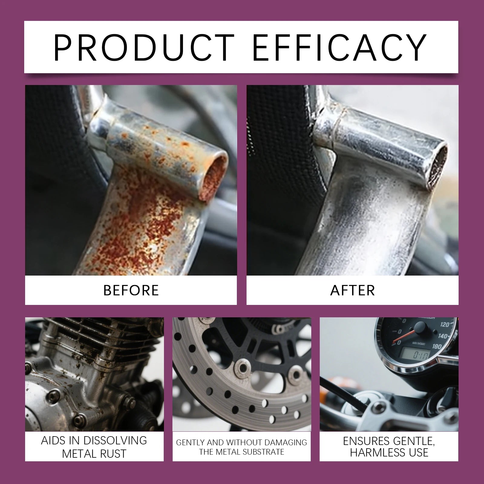 Car Rust Remover Spray Safe for Auto Paint Metal Surface Treatment for Chassis, Wheels, Tools Prevents Corrosion Degreaser 100Ml