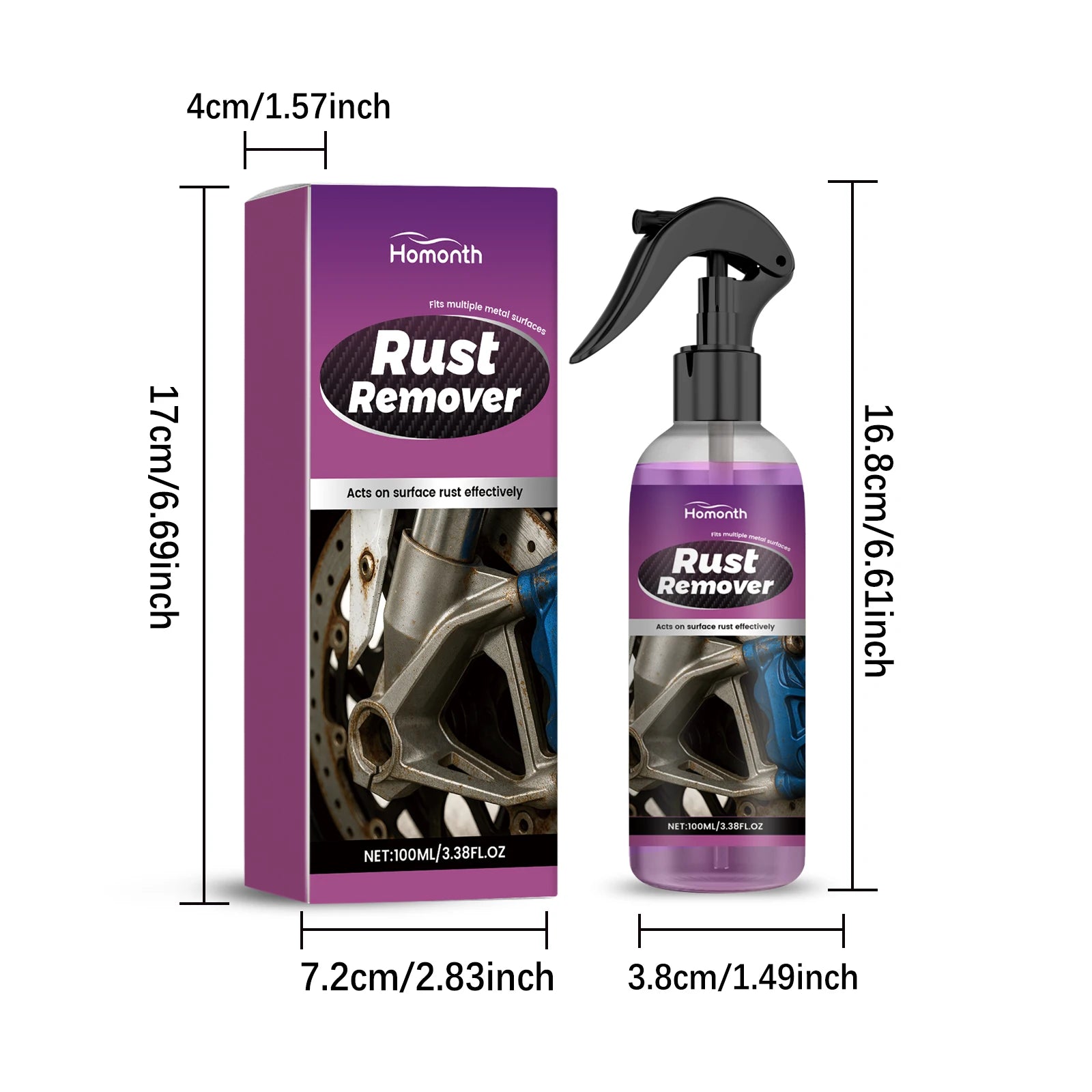 Car Rust Remover Spray Safe for Auto Paint Metal Surface Treatment for Chassis, Wheels, Tools Prevents Corrosion Degreaser 100Ml
