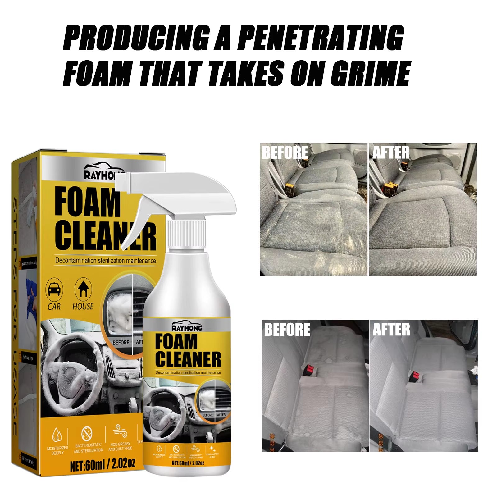 Car Foam Cleaner Cleaning Agent for Interior&Air Conditioning Multi-Purpose Household &Automobile Foam Cleaning Spray